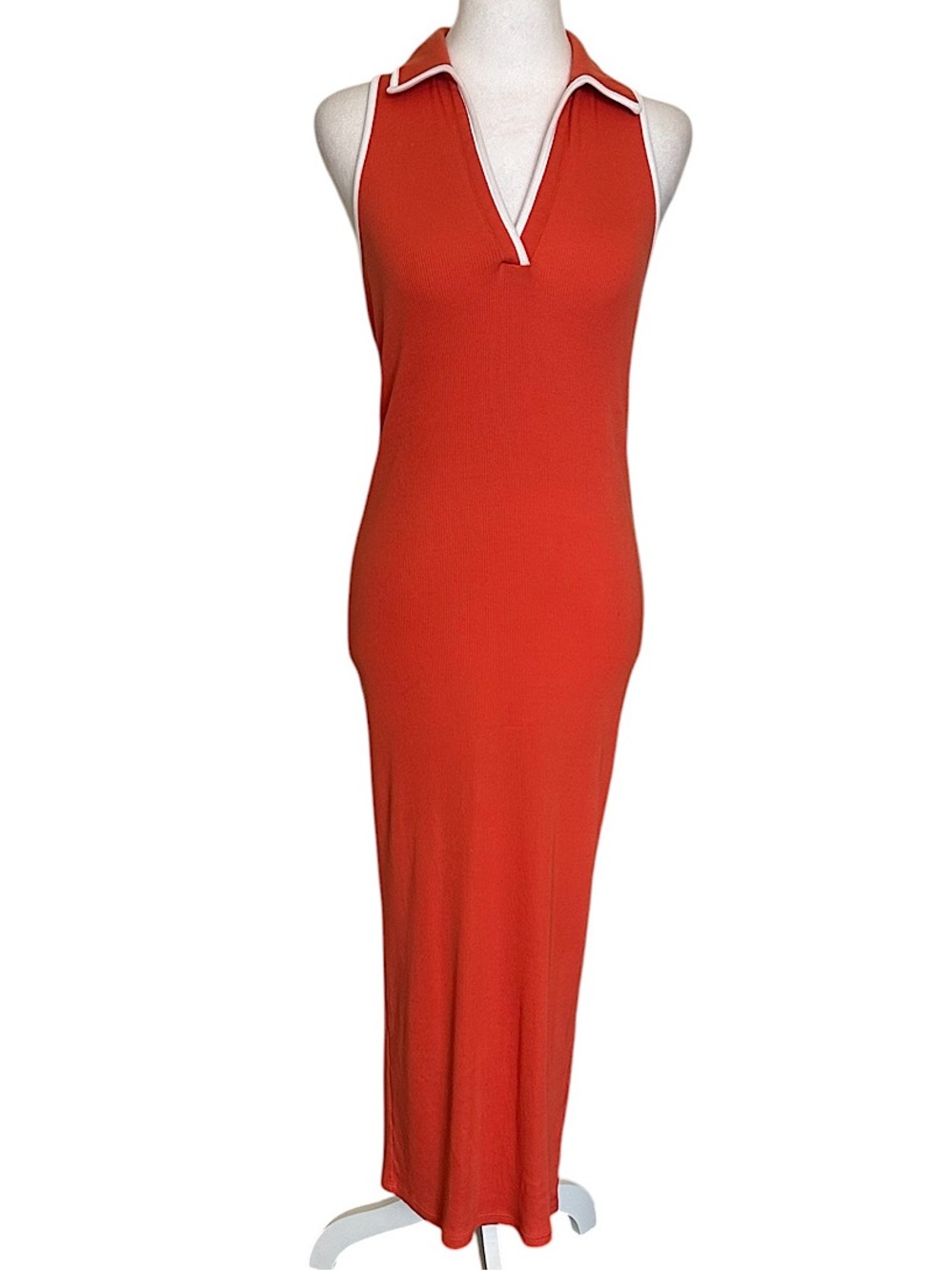 Veronica Beard Darien Stretch Cotton Polo Dress Midi Size XS Persimmon Orange